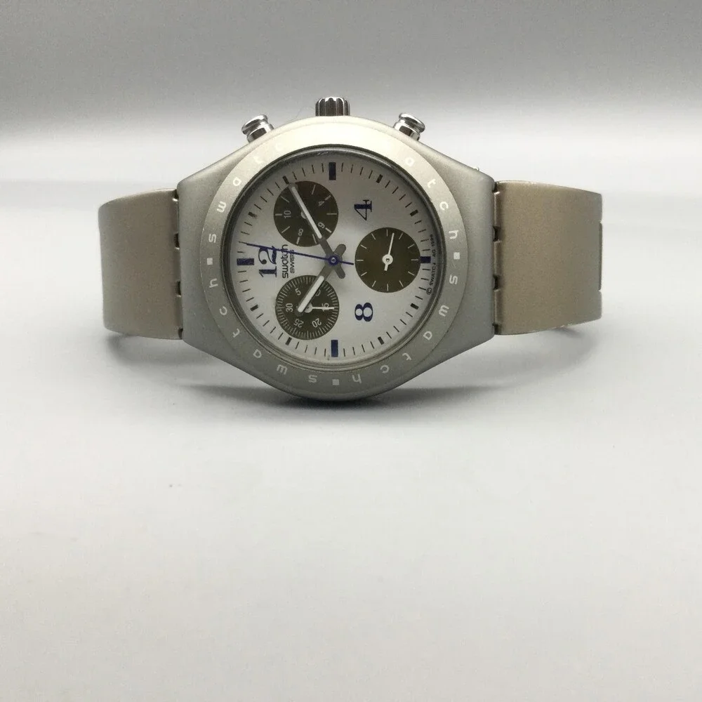 Vintage Swatch Irony Midi Chrono Wild Eyes Mens Watch 34mm Swiss New Battery 6